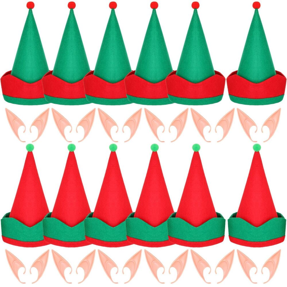 2614 24 Pcs Christmas Elf Felt Hat and Elf Ears Halloween Christmas Costume